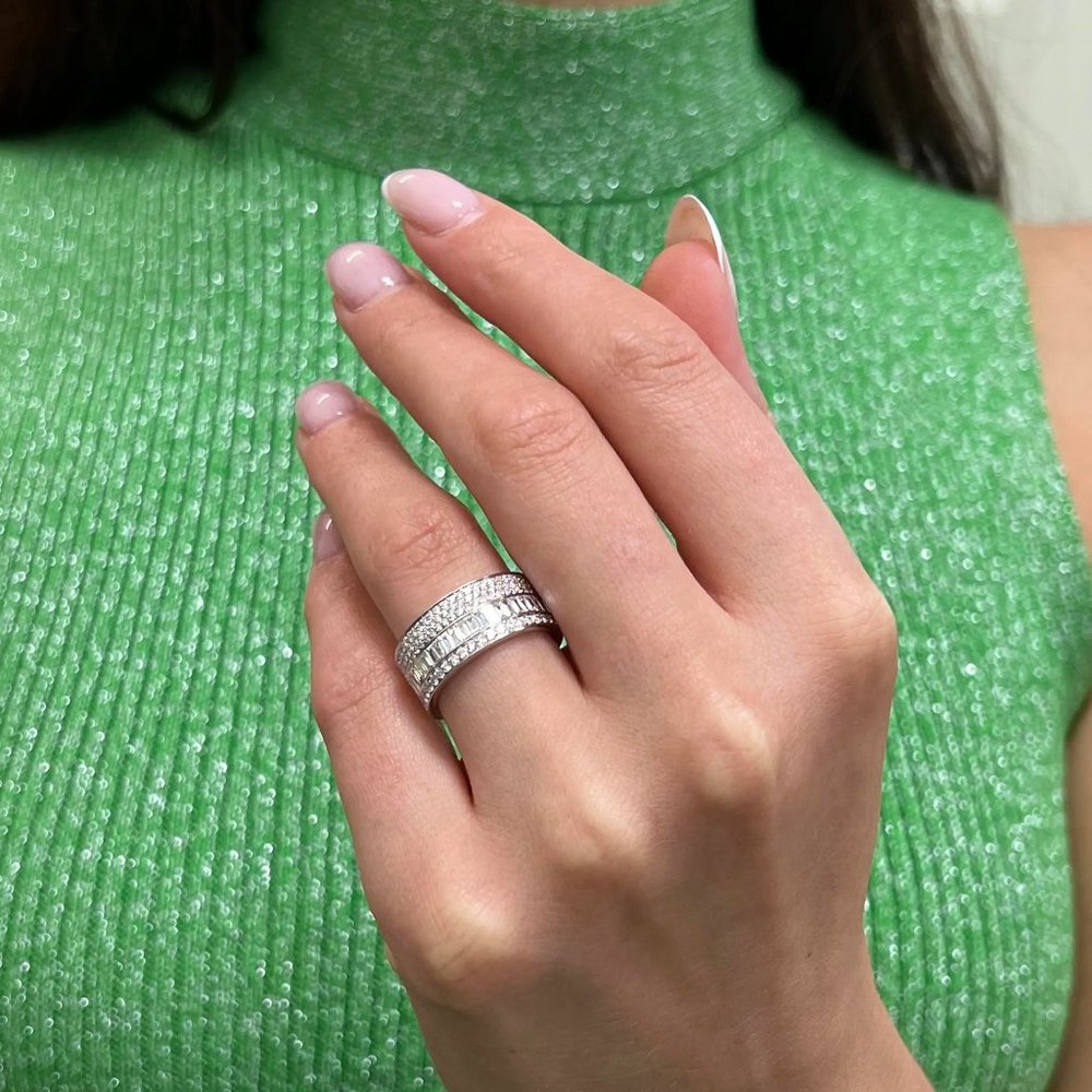 Messika 1.76Cttw Liz Baguette & Round Diamond Band Ring 18K White Gold SZ 6.25